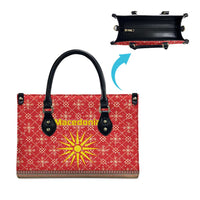 Macedonia Christmas Leather Bag with Traditional Santa and Yellow Sun Motif - Wonder Print Shop