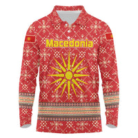 Macedonia Christmas Long Sleeve Polo Shirt with Traditional Santa and Yellow Sun Motif - Wonder Print Shop