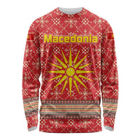 Macedonia Christmas Long Sleeve Shirt with Traditional Santa and Yellow Sun Motif - Wonder Print Shop