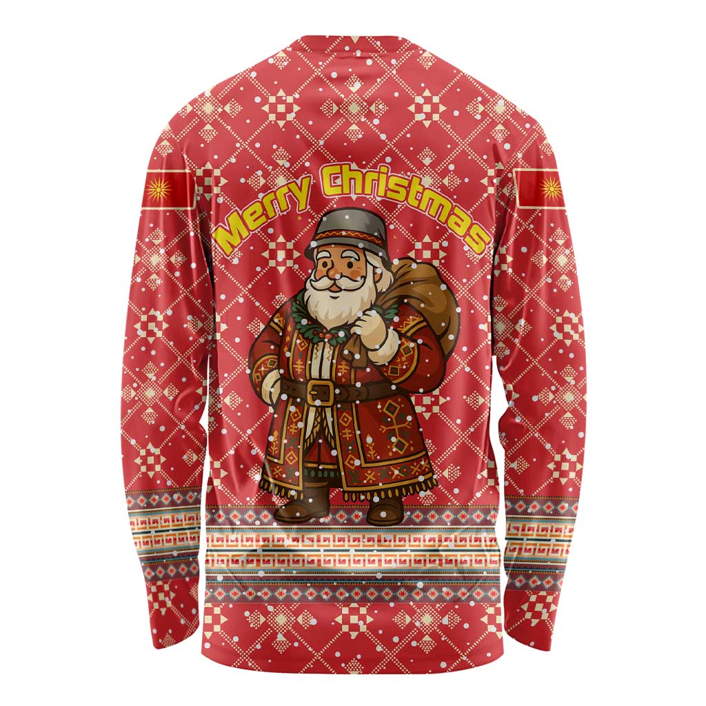 Macedonia Christmas Long Sleeve Shirt with Traditional Santa and Yellow Sun Motif - Wonder Print Shop