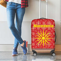 Macedonia Christmas Luggage Cover with Traditional Santa and Yellow Sun Motif - Wonder Print Shop