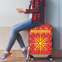 Macedonia Christmas Luggage Cover with Traditional Santa and Yellow Sun Motif - Wonder Print Shop