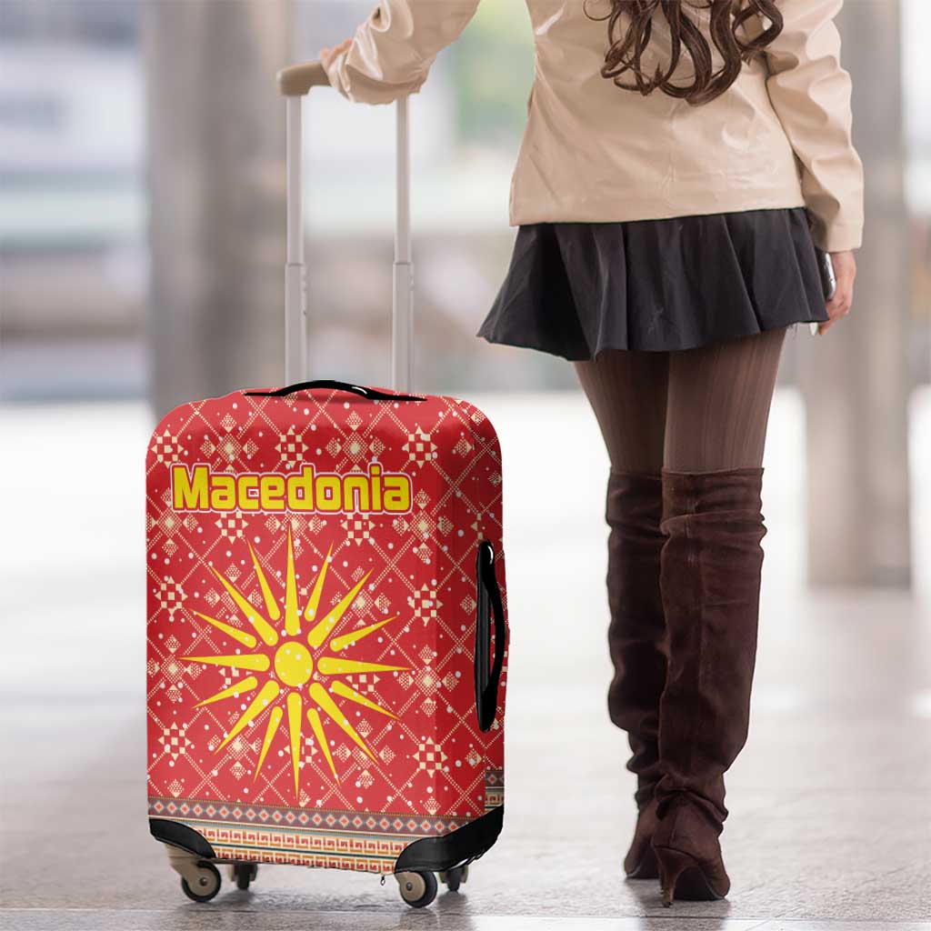 Macedonia Christmas Luggage Cover with Traditional Santa and Yellow Sun Motif - Wonder Print Shop