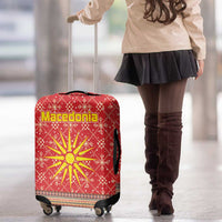 Macedonia Christmas Luggage Cover with Traditional Santa and Yellow Sun Motif - Wonder Print Shop