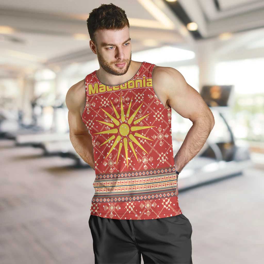 Macedonia Christmas Men Tank Top with Traditional Santa and Yellow Sun Motif - Wonder Print Shop