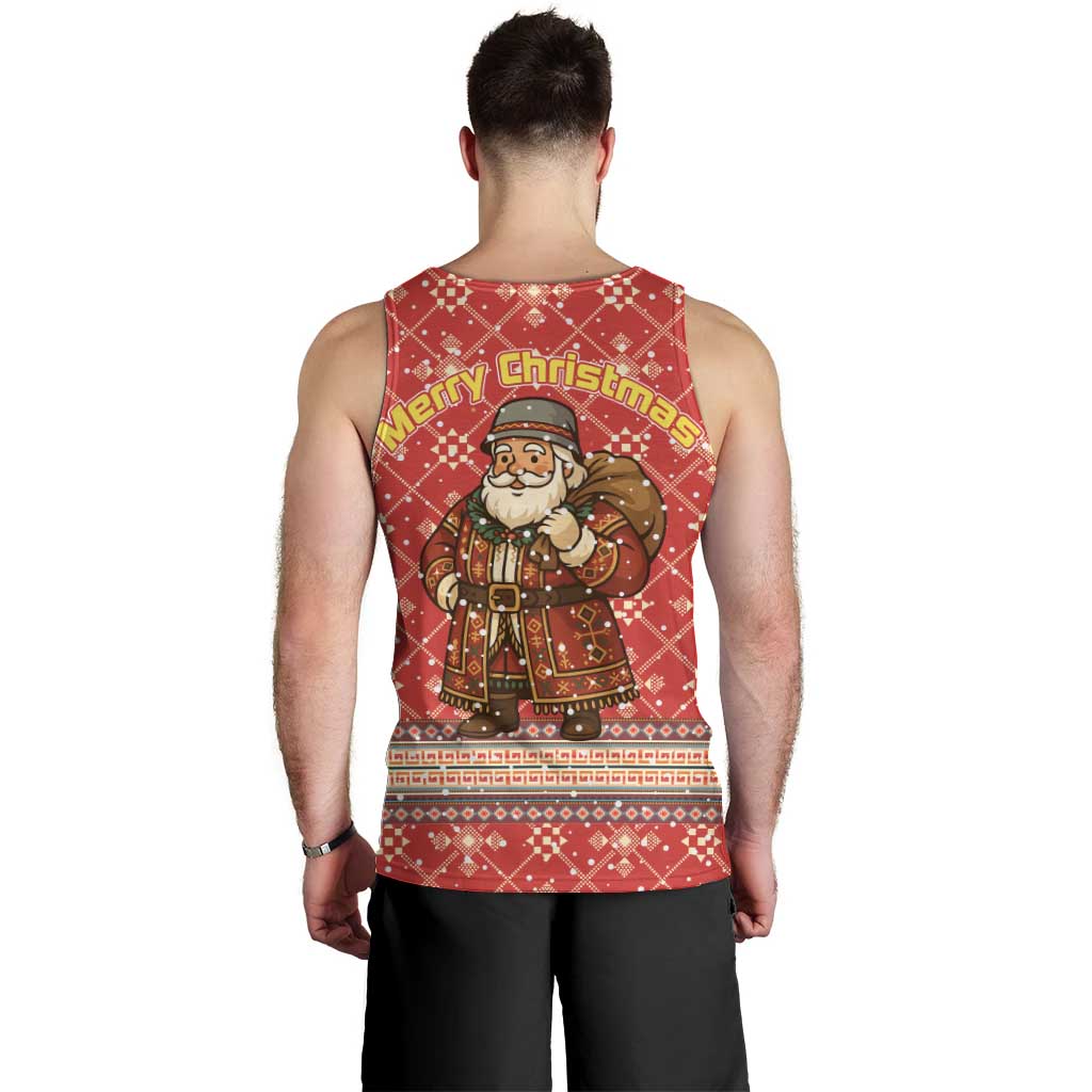 Macedonia Christmas Men Tank Top with Traditional Santa and Yellow Sun Motif - Wonder Print Shop