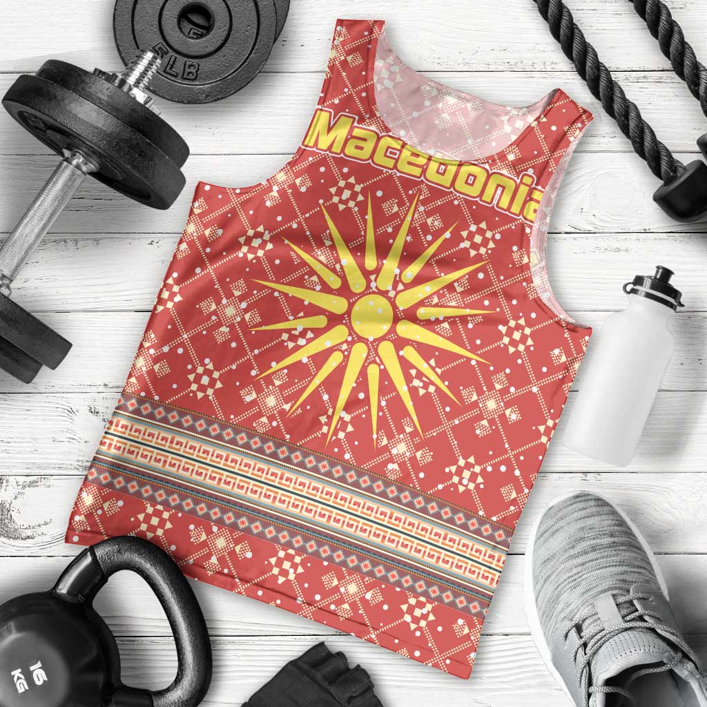Macedonia Christmas Men Tank Top with Traditional Santa and Yellow Sun Motif - Wonder Print Shop