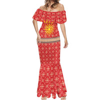 Macedonia Christmas Mermaid Dress with Traditional Santa and Yellow Sun Motif - Wonder Print Shop