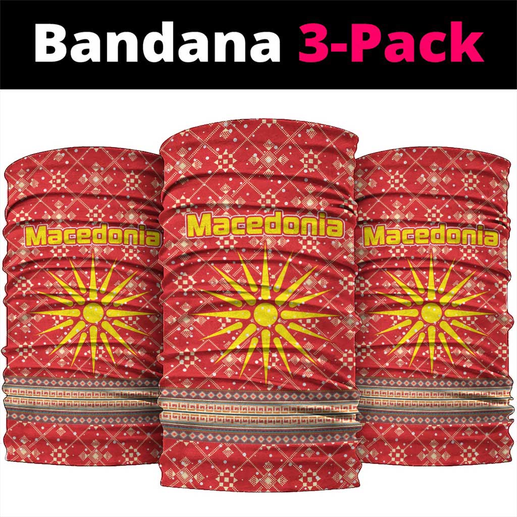 Macedonia Christmas Neck Gaiter with Traditional Santa and Yellow Sun Motif - Wonder Print Shop