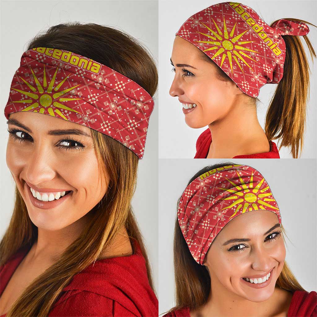 Macedonia Christmas Neck Gaiter with Traditional Santa and Yellow Sun Motif - Wonder Print Shop