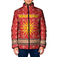 Macedonia Christmas Padded Jacket with Traditional Santa and Yellow Sun Motif - Wonder Print Shop
