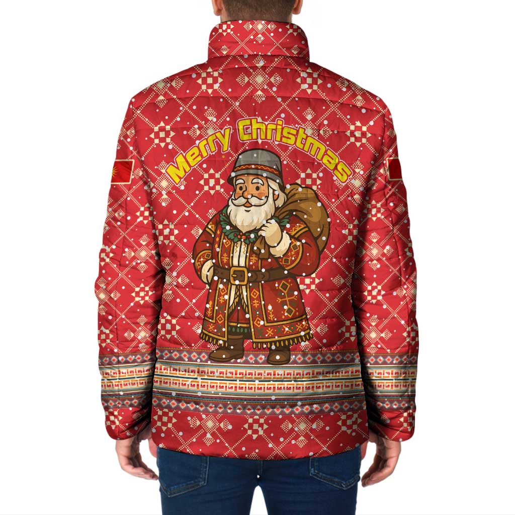 Macedonia Christmas Padded Jacket with Traditional Santa and Yellow Sun Motif - Wonder Print Shop