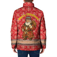 Macedonia Christmas Padded Jacket with Traditional Santa and Yellow Sun Motif - Wonder Print Shop