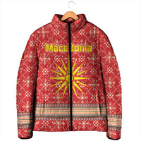 Macedonia Christmas Padded Jacket with Traditional Santa and Yellow Sun Motif - Wonder Print Shop