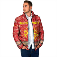 Macedonia Christmas Padded Jacket with Traditional Santa and Yellow Sun Motif - Wonder Print Shop