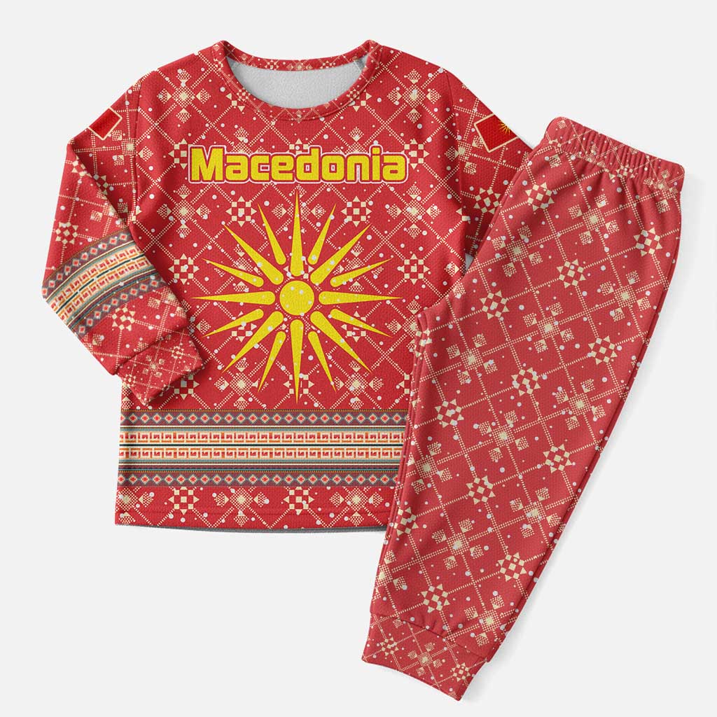 Macedonia Christmas Pajama Set with Traditional Santa and Yellow Sun Motif - Wonder Print Shop