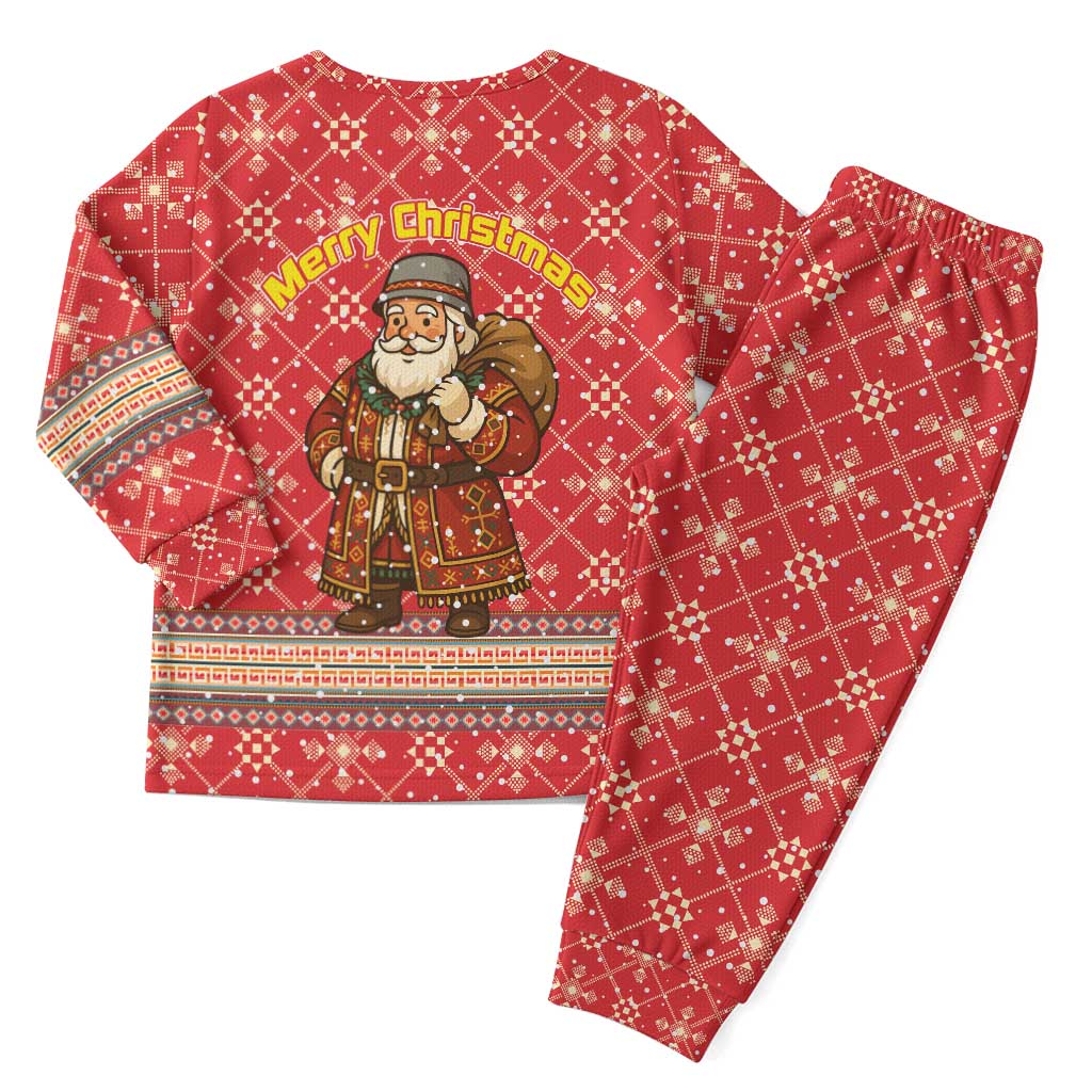 Macedonia Christmas Pajama Set with Traditional Santa and Yellow Sun Motif - Wonder Print Shop