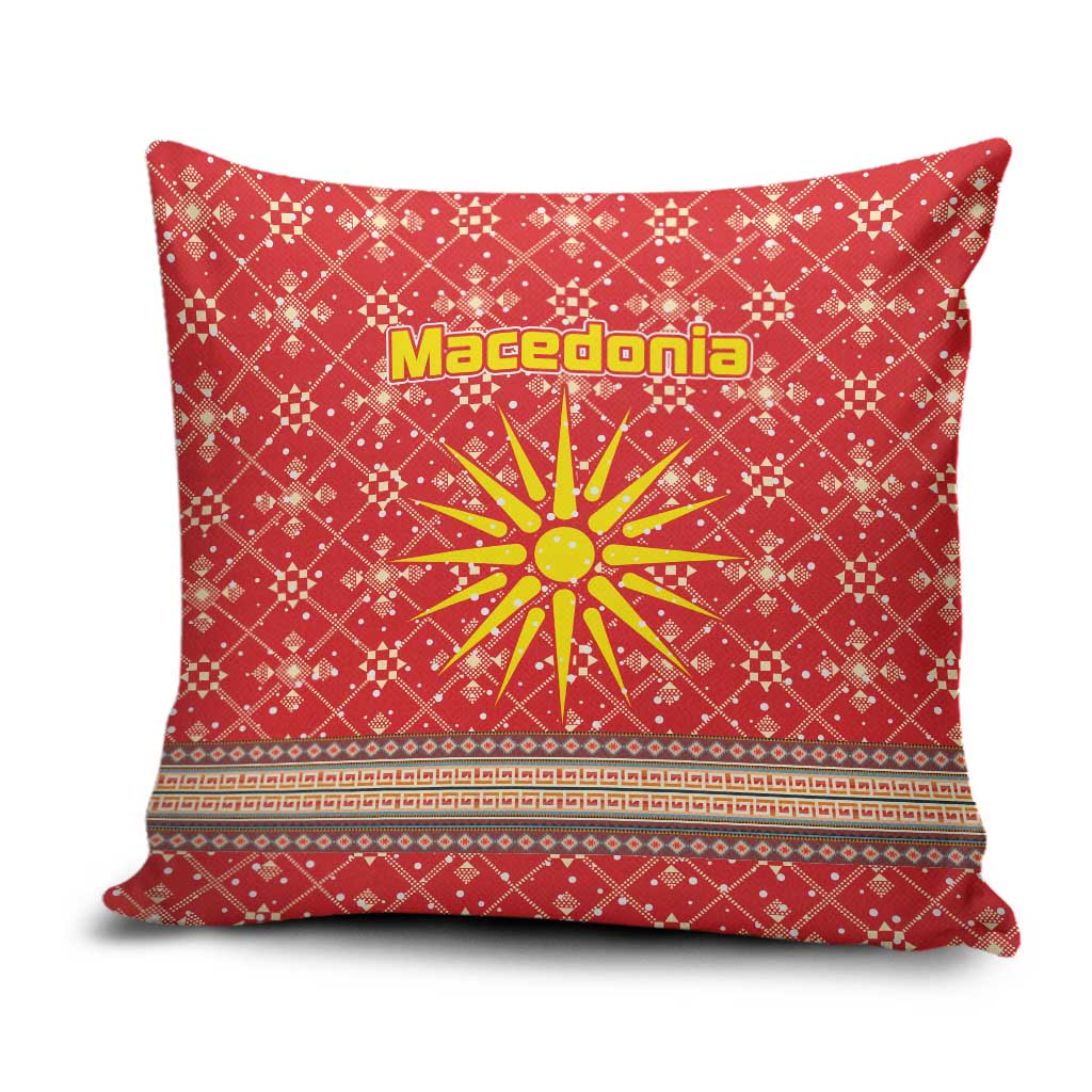 Macedonia Christmas Pillow Cover with Traditional Santa and Yellow Sun Motif - Wonder Print Shop