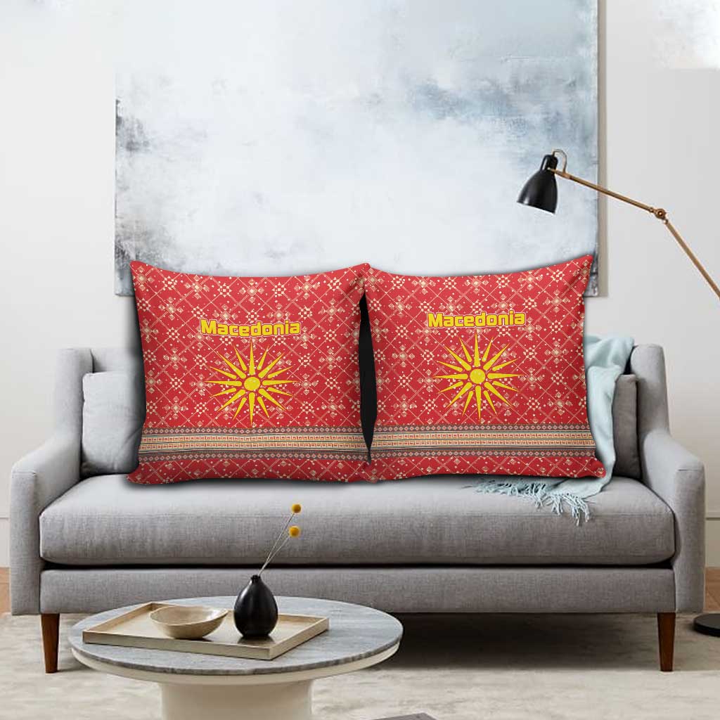 Macedonia Christmas Pillow Cover with Traditional Santa and Yellow Sun Motif - Wonder Print Shop