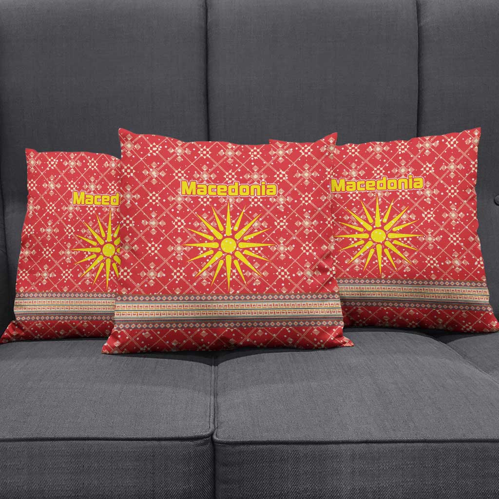Macedonia Christmas Pillow Cover with Traditional Santa and Yellow Sun Motif - Wonder Print Shop