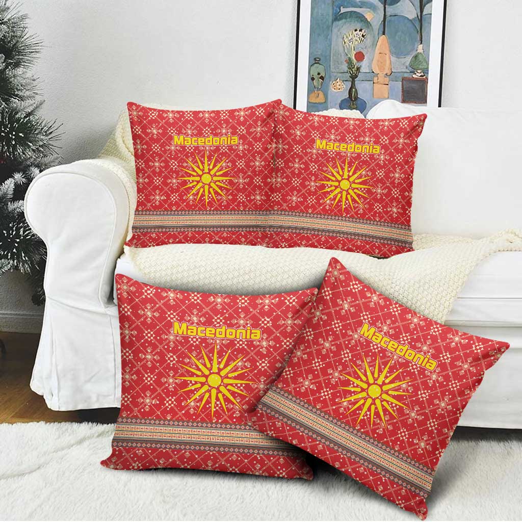 Macedonia Christmas Pillow Cover with Traditional Santa and Yellow Sun Motif - Wonder Print Shop