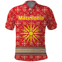 Macedonia Christmas Polo Shirt with Traditional Santa and Yellow Sun Motif - Wonder Print Shop