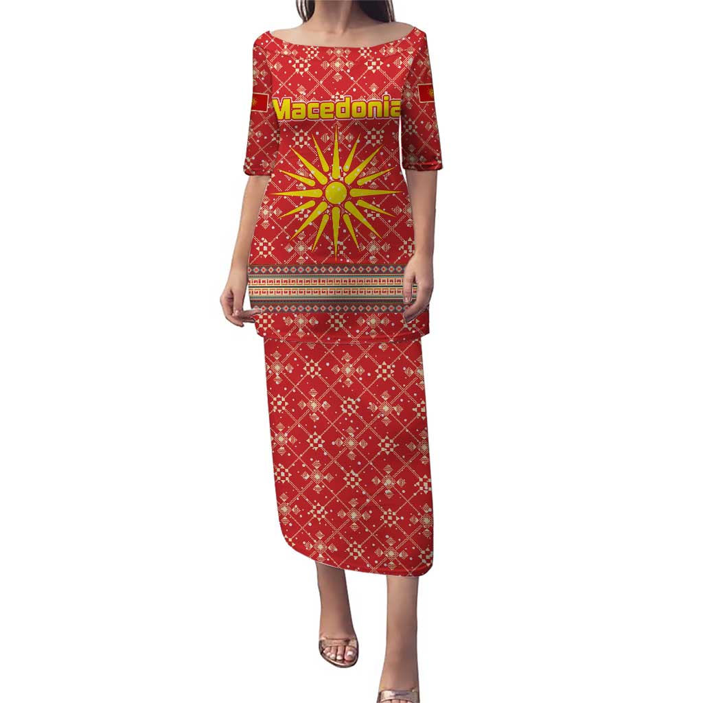 Macedonia Christmas Puletasi with Traditional Santa and Yellow Sun Motif - Wonder Print Shop