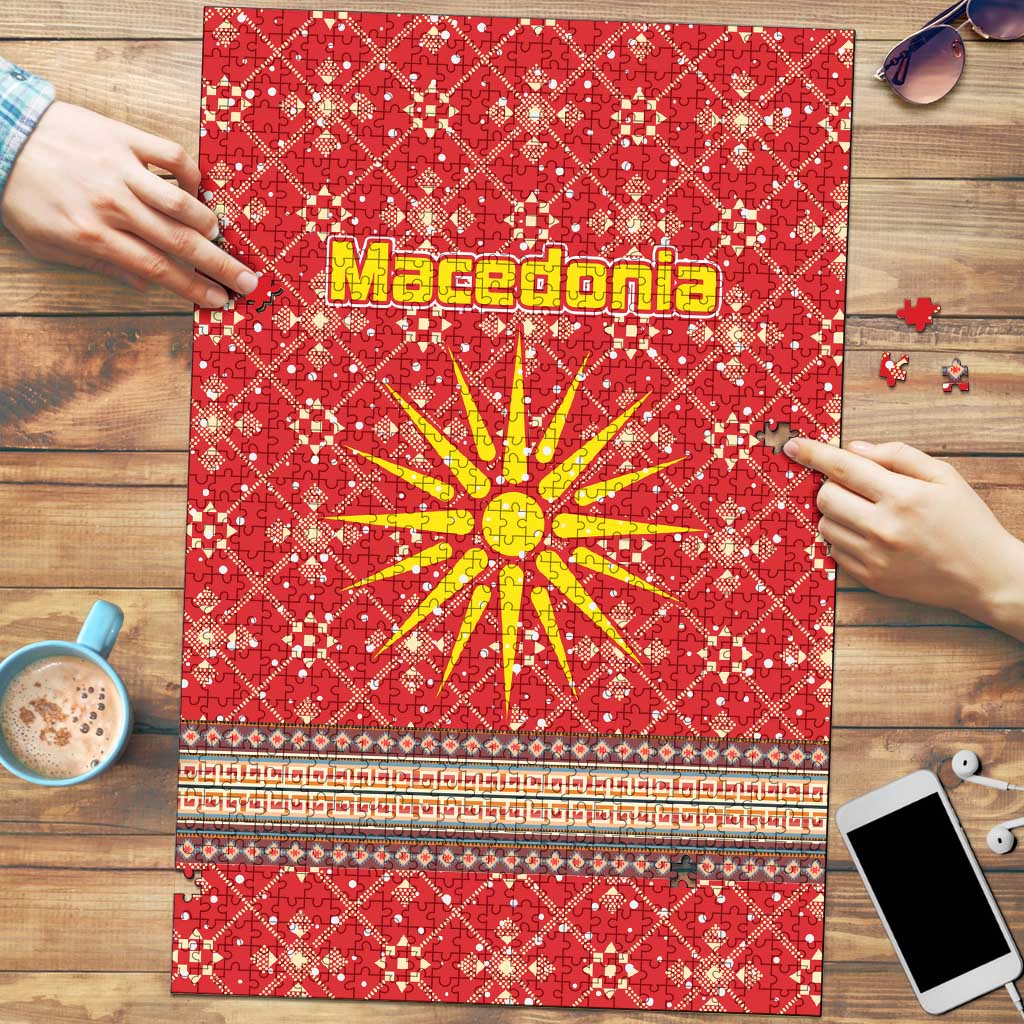 Macedonia Christmas Puzzle with Traditional Santa and Yellow Sun Motif - Wonder Print Shop