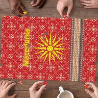 Macedonia Christmas Puzzle with Traditional Santa and Yellow Sun Motif - Wonder Print Shop