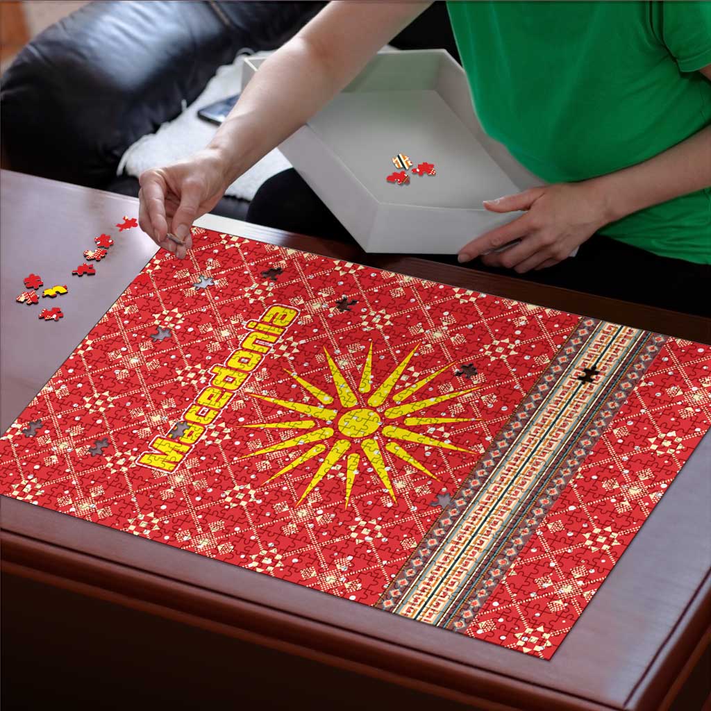 Macedonia Christmas Puzzle with Traditional Santa and Yellow Sun Motif - Wonder Print Shop
