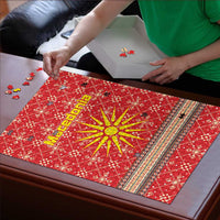 Macedonia Christmas Puzzle with Traditional Santa and Yellow Sun Motif - Wonder Print Shop