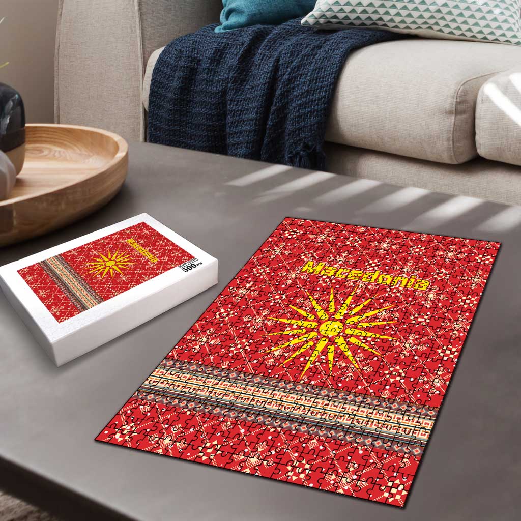 Macedonia Christmas Puzzle with Traditional Santa and Yellow Sun Motif - Wonder Print Shop