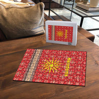 Macedonia Christmas Puzzle with Traditional Santa and Yellow Sun Motif - Wonder Print Shop