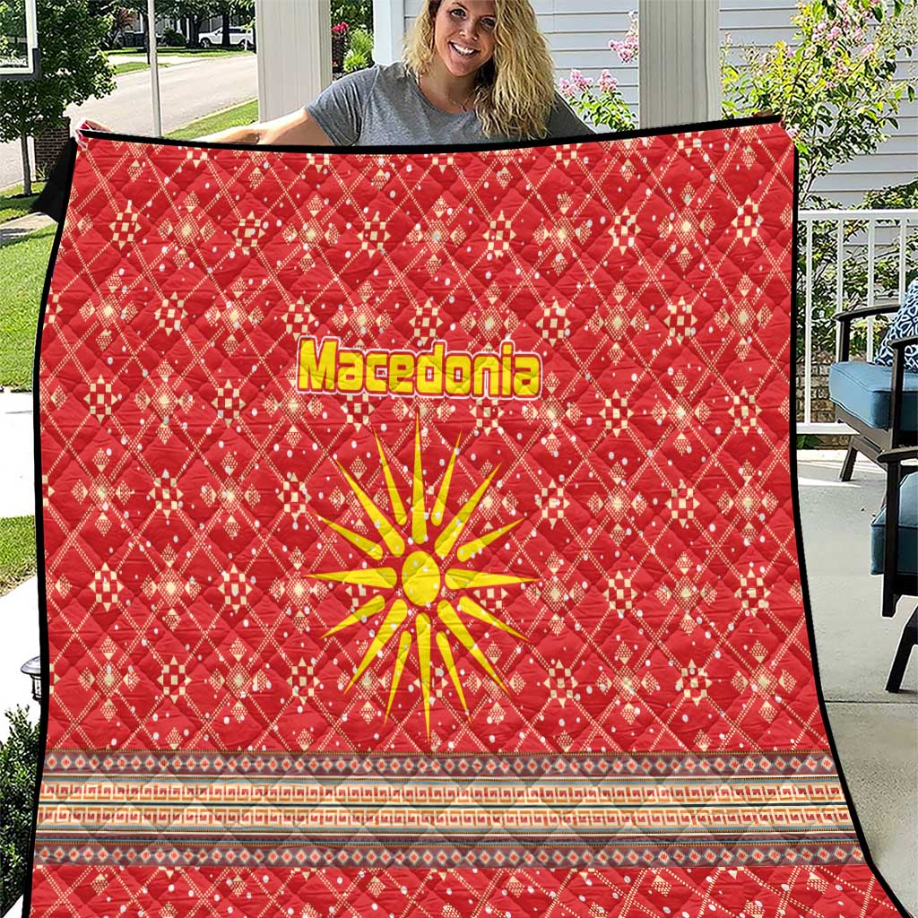 Macedonia Christmas Quilt with Traditional Santa and Yellow Sun Motif - Wonder Print Shop