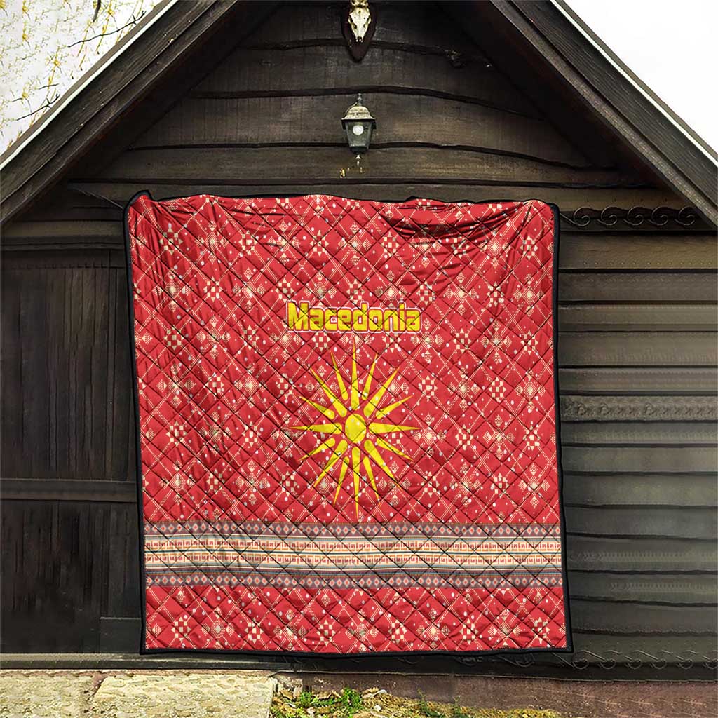 Macedonia Christmas Quilt with Traditional Santa and Yellow Sun Motif - Wonder Print Shop