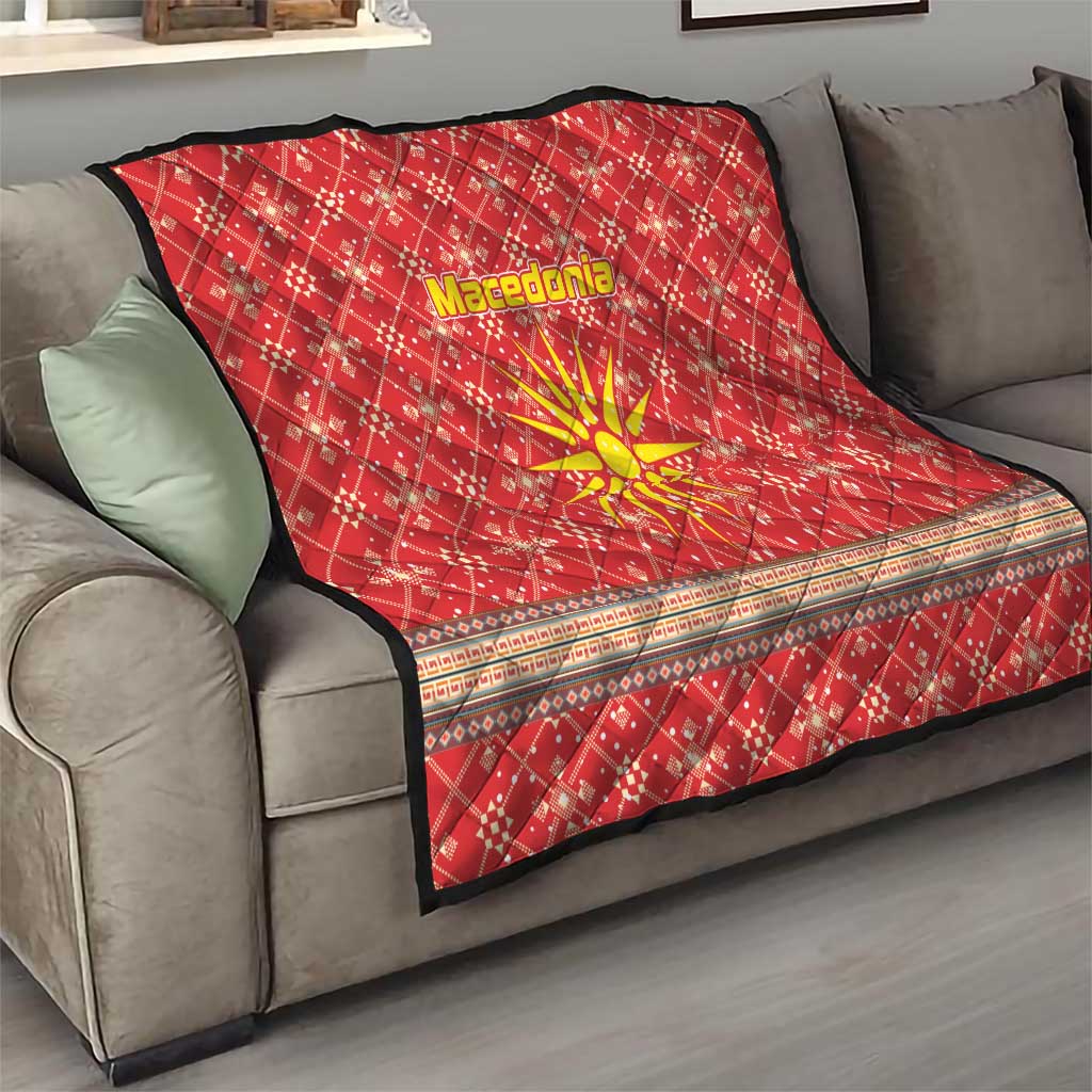 Macedonia Christmas Quilt with Traditional Santa and Yellow Sun Motif - Wonder Print Shop