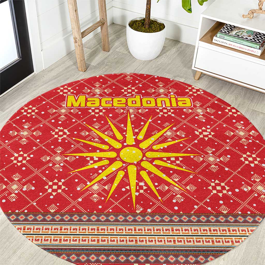 Macedonia Christmas Round Carpet with Traditional Santa and Yellow Sun Motif - Wonder Print Shop