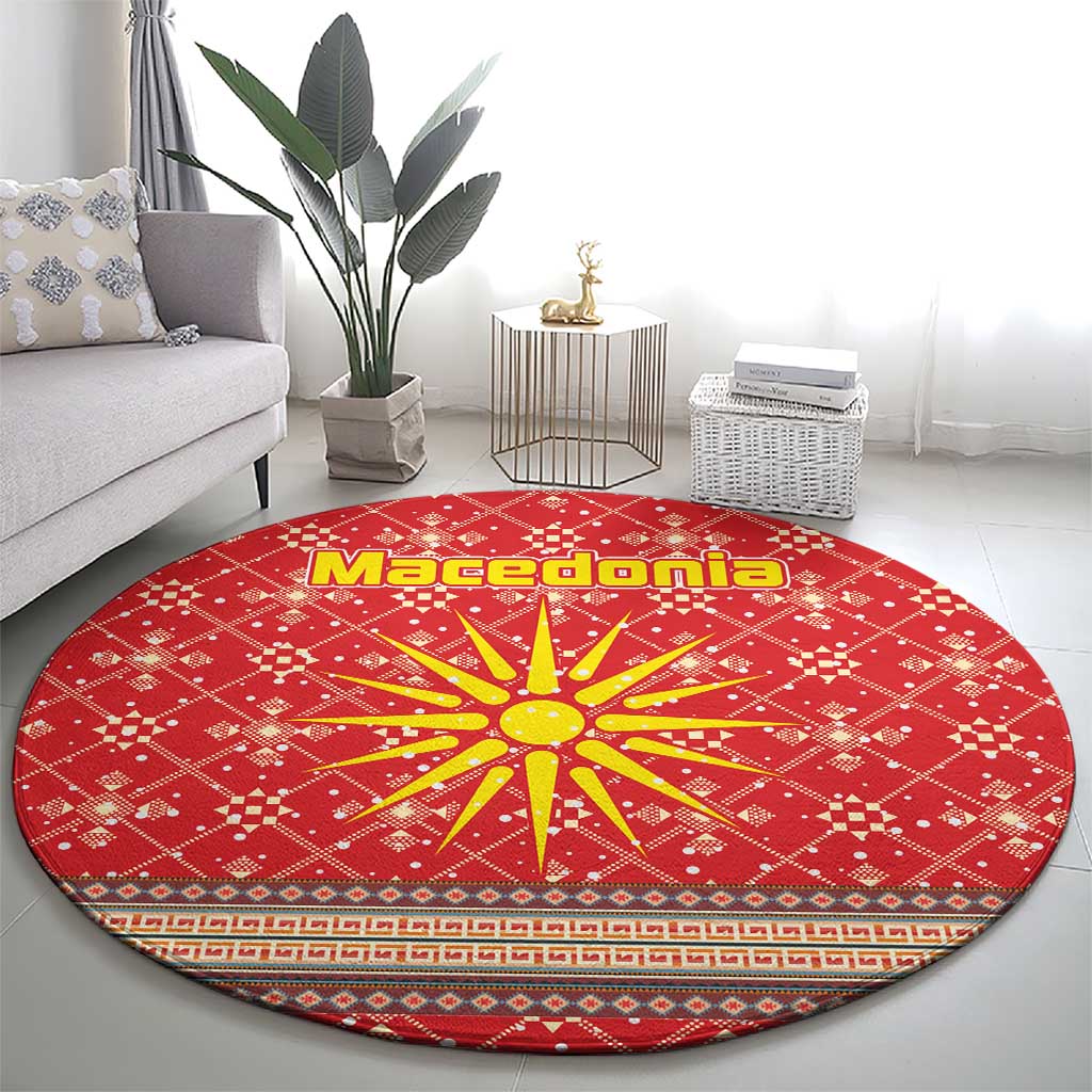 Macedonia Christmas Round Carpet with Traditional Santa and Yellow Sun Motif - Wonder Print Shop
