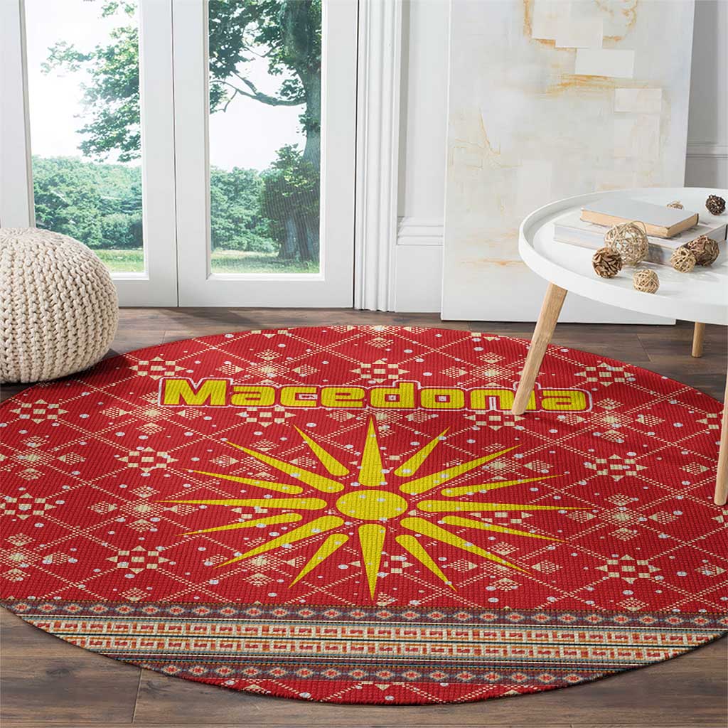 Macedonia Christmas Round Carpet with Traditional Santa and Yellow Sun Motif - Wonder Print Shop