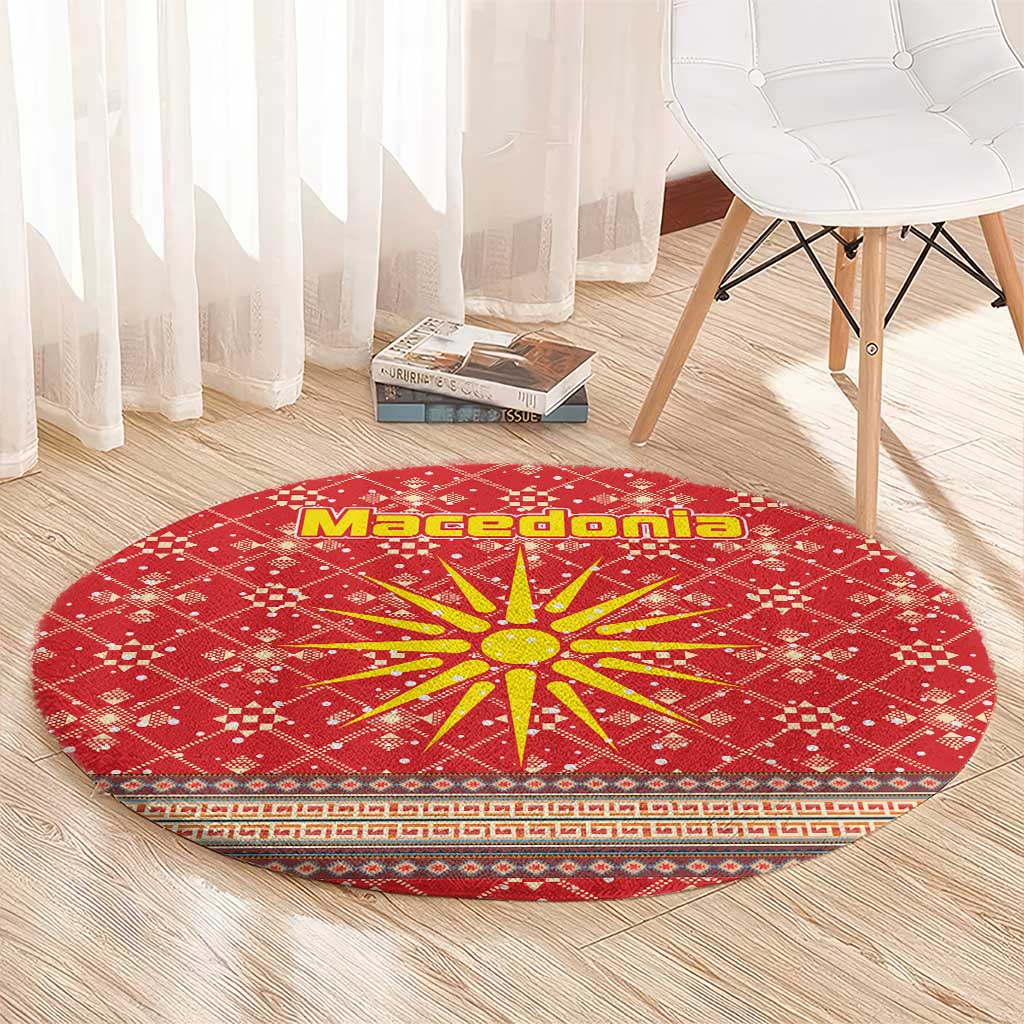 Macedonia Christmas Round Carpet with Traditional Santa and Yellow Sun Motif - Wonder Print Shop