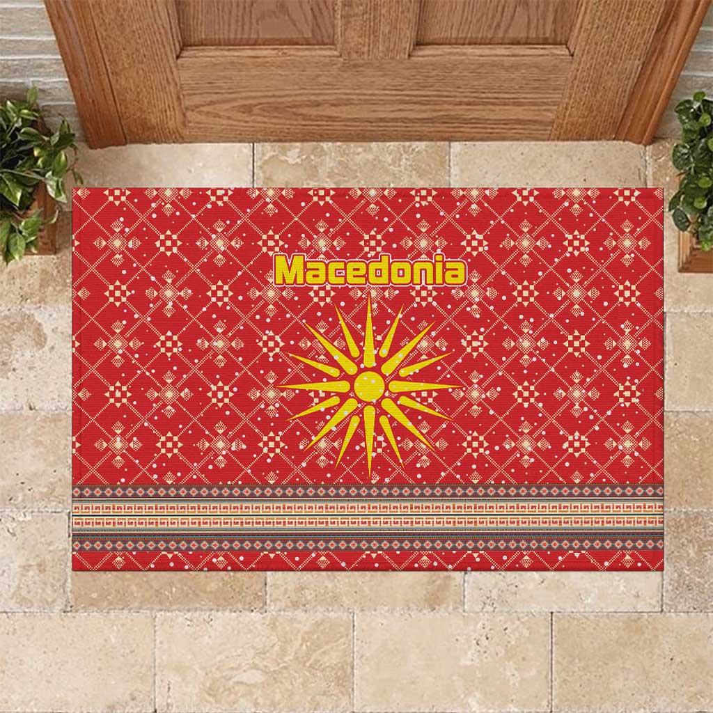 Macedonia Christmas Rubber Doormat with Traditional Santa and Yellow Sun Motif - Wonder Print Shop