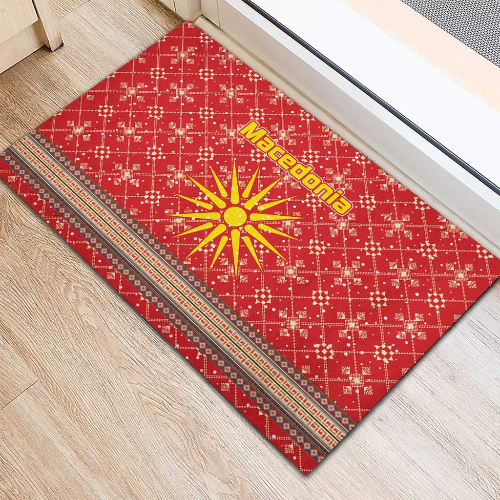 Macedonia Christmas Rubber Doormat with Traditional Santa and Yellow Sun Motif - Wonder Print Shop