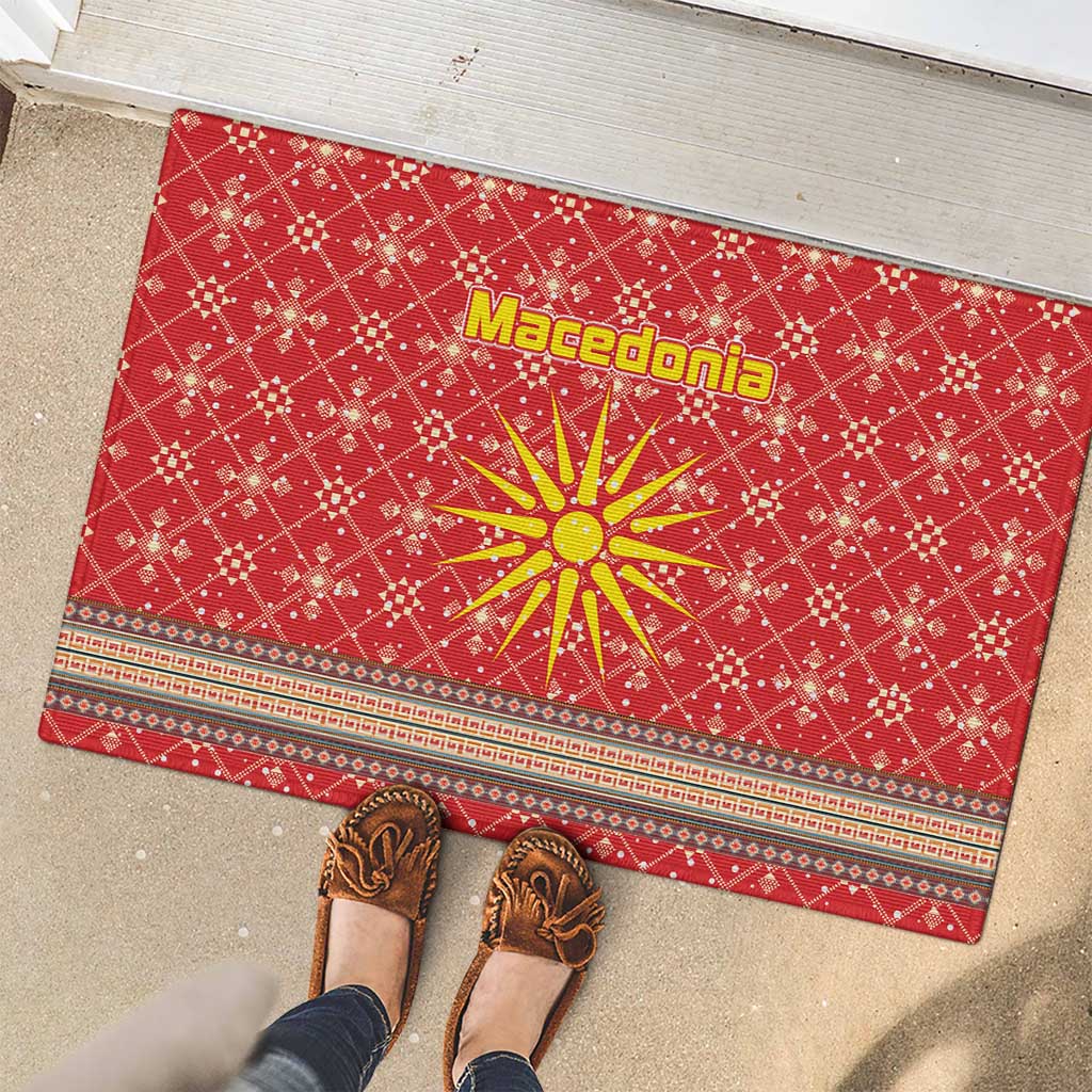 Macedonia Christmas Rubber Doormat with Traditional Santa and Yellow Sun Motif - Wonder Print Shop