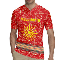 Macedonia Christmas Rugby Jersey with Traditional Santa and Yellow Sun Motif - Wonder Print Shop