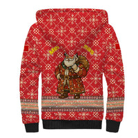 Macedonia Christmas Sherpa Hoodie with Traditional Santa and Yellow Sun Motif - Wonder Print Shop