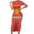 Macedonia Christmas Short Sleeve Bodycon Dress with Traditional Santa and Yellow Sun Motif - Wonder Print Shop