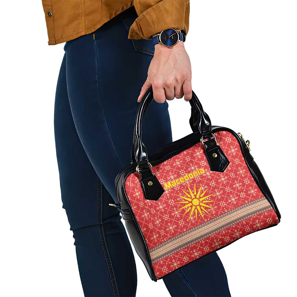 Macedonia Christmas Shoulder Handbag with Traditional Santa and Yellow Sun Motif - Wonder Print Shop