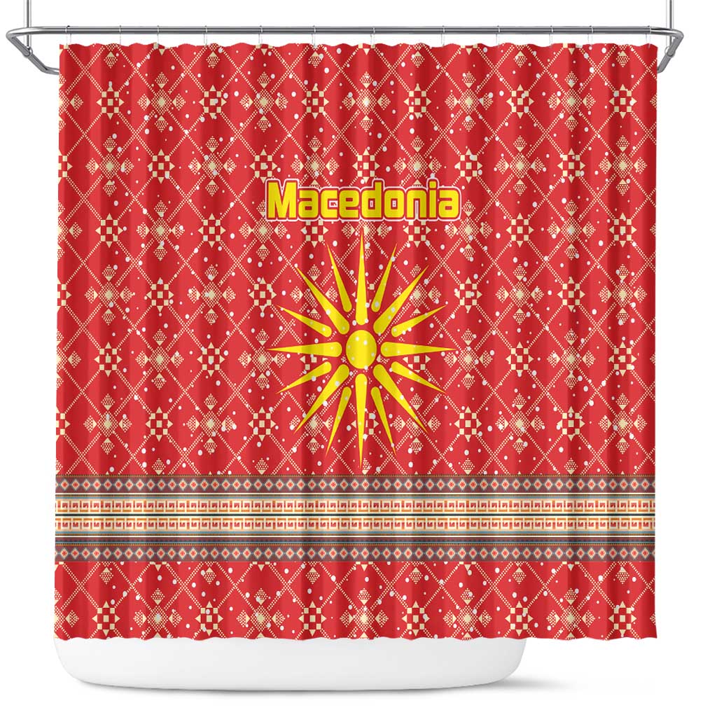 Macedonia Christmas Shower Curtain with Traditional Santa and Yellow Sun Motif - Wonder Print Shop