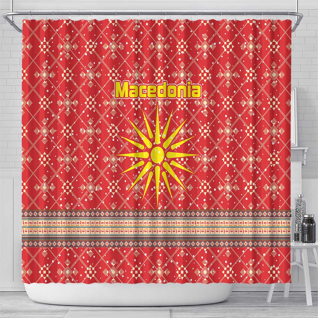 Macedonia Christmas Shower Curtain with Traditional Santa and Yellow Sun Motif - Wonder Print Shop