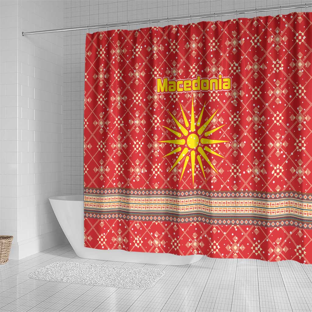 Macedonia Christmas Shower Curtain with Traditional Santa and Yellow Sun Motif - Wonder Print Shop